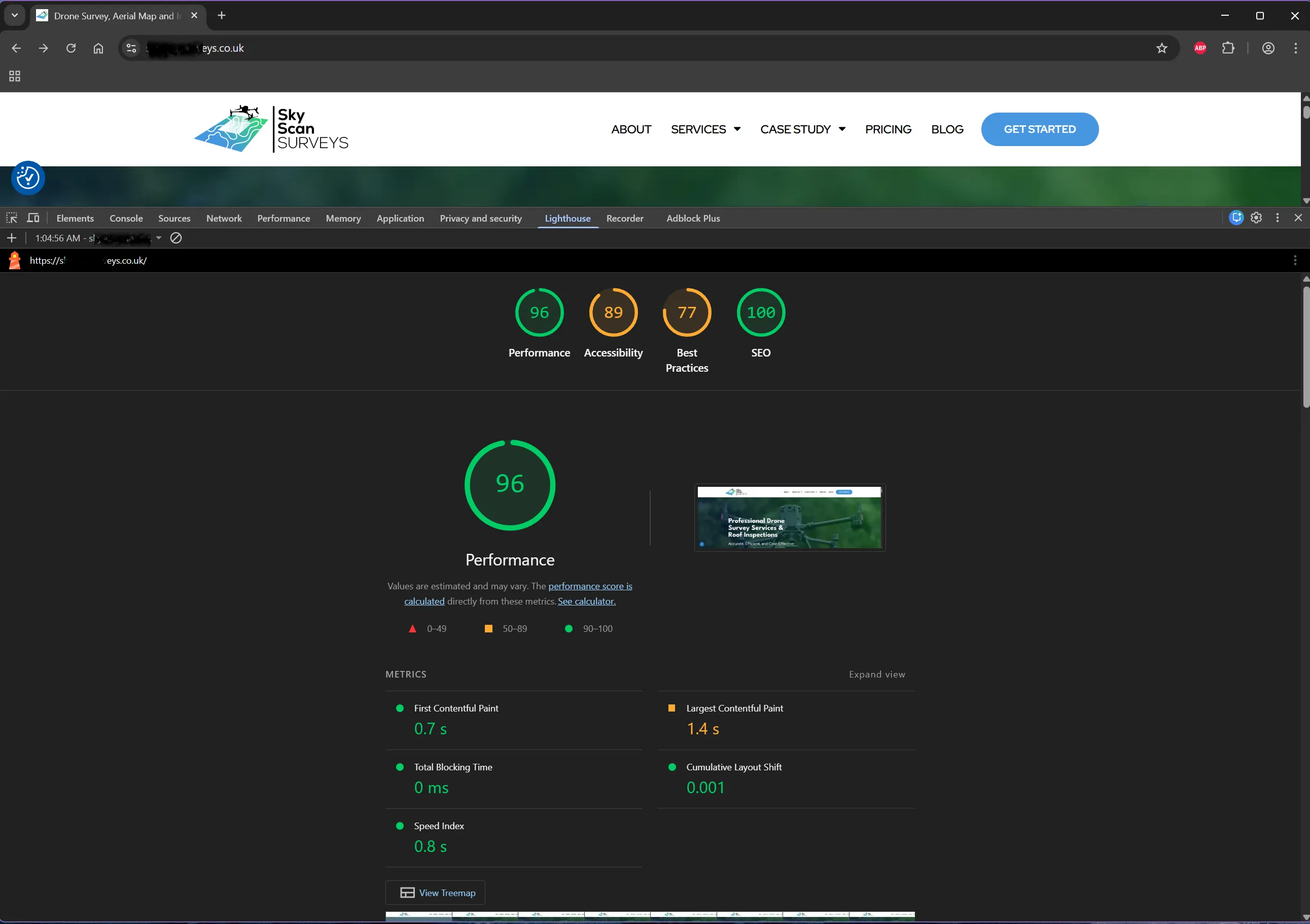 GTmetrix diagnostic analysis report displaying a flawless 100% performance score, perfect structure score, and a ultra-fast 0.8s fully loaded speed following WebCare Pro professional optimization.